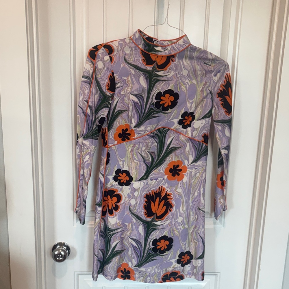Floral Print Lavender Midi Dress with Orange Accents